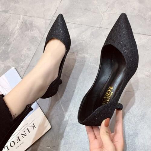 New Womens High Heels Spring And Autumn Fashion Sexy Shiny High Quality Party Luxury Wild Womens Shoes Silver Black W27-44