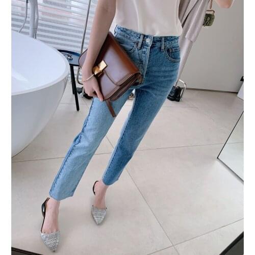 Women Jeans Pants 2021 Thin Heavy Industry Color Patchwork Wash Slim Slim Small Straight Tube High Waist Jeans