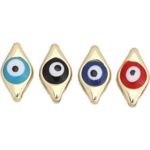 10 PCs Zinc Based Alloy Evil Eye Series Connectors For Necklace Earrings Making Rhombus Gold Plated Red Enamel DIY 12mm x 7mm