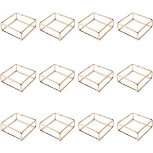 12PCS European Hollow Square Napkin Ring Gold Napkin Buckle Wedding Hotel Package Decorative Napkin Ring