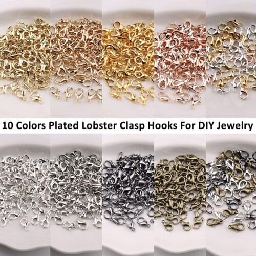 12Pcs/Bag 10 Plated Colors Lobster Clasp Hooks Chain Closure DIY Necklace Bracelet Chain Fashion Jewelry Making Findings 3 Sizes