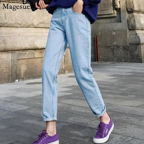 2020 New Casual Black Harem Women Denim Trousers Blue Plus Size Jeans Woman White High Waist Jeans Cotton Autumn Beige 10388