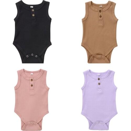 2021 Nerwborn Girls Knitted Bodysuit Solid Sleeveless Triangle Snap Button Crotch Baby Jumpsuit Summer Unisex Baby Clothing