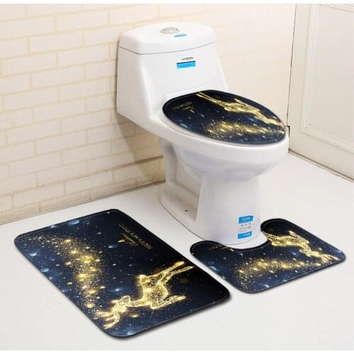 3Pcs Cartoon Christmas Snowman Pattern Soft Anti-Silp Bath Mat Flannel Contour Rug Lid Toilet Cover Carpet Bathroom Decor Set