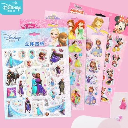 Disney 3D Puffy Bubble Stickers Cute Anime Cartoon Princess Sofia Mickey Minnie Frozen Girl Kids Reward Book Sticker Gift