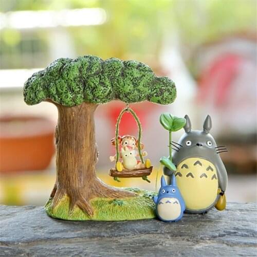 4pcs/set DIY Resin Swing Xiaomei Tree Totoro Micro landscape landscaping doll Miniature Figurines Kawaii Animal Toy Kid Gifts