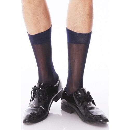 Basic Solid Black White Socks For Business Men Summer Transparent Mesh Tube Socks Ultra-thin Elastic Silky Stockings for Men
