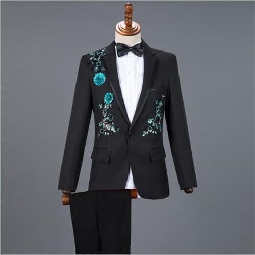 Sequin blazer men groom suit set with pants mens wedding suits costume singer star style dance stage clothing formal dress