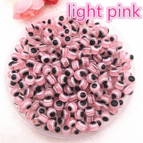 50pcs 6mm 8mm 8x10mm New Jewelry Pink Resin Spacer Beads Ball Mixed Evil Eye Pattern Beads for Jewelry Making DIY Bracelet Beads