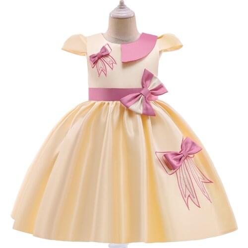 Kids Embroidered Costume Bow Tulle Embroidered Evening Party Princess Children Ball Gown Girl Summer Lovely Dress 3-10 Years