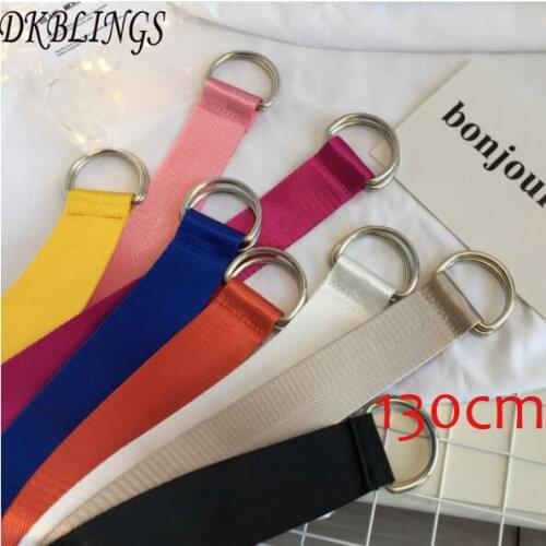 DKBLINGS 130cm long Fashion girl candy color webbing belt shiny tape with double D ring plus size slim waist decoration