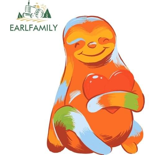 EARLFAMILY 13cm x 9.3cm for Sloth With Heart DIY Car Assessoires Stickers Personality Decal Waterproof VAN RV Car Door Protector
