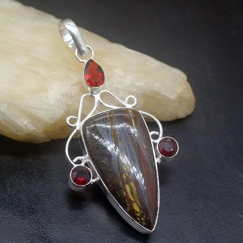 Gemstonefactory Jewelry Big Promotion 925 Silver Natural Hematite Blood Red Garnet Women Ladies Gifts Necklace Pendant 0301