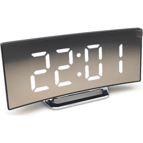 Curved Electronic Clock Decoration Office Study Large Screen LED Mirror Clock Mute Alarm Clock