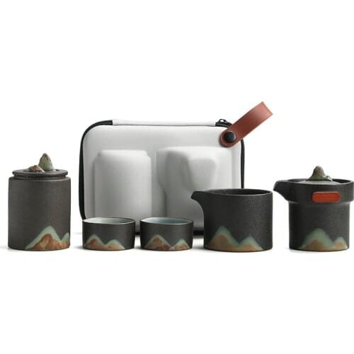 Japanese-Style Ceramic Teapot Lid Bowl Teacup Handmade Portable Travel Office Tea Set-Greenceramic teapot gaiwan with cups a tea