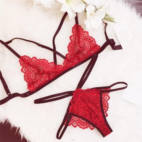 2020 New Embroidery Lace Lingerie Set Sexy Halter Bra Hollow Thong Set Sleepwear Fashion Underwear Women Set Bra And Panty Set