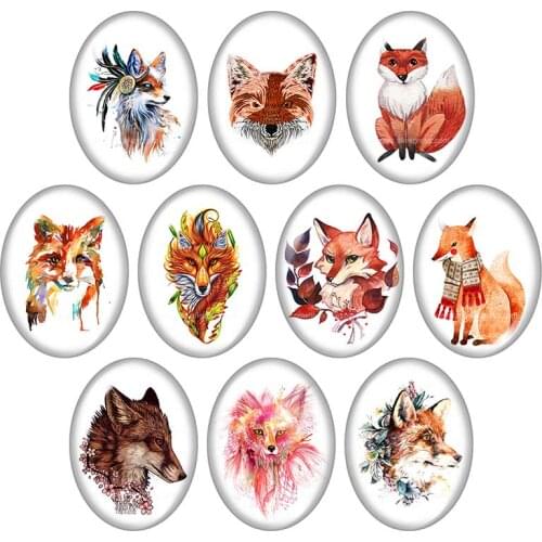 Beauty Animals Tiger Wolf Fox 13x18mm/18x25mm/30x40mm mixed Oval photo glass cabochon demo flat back Jewelry findings