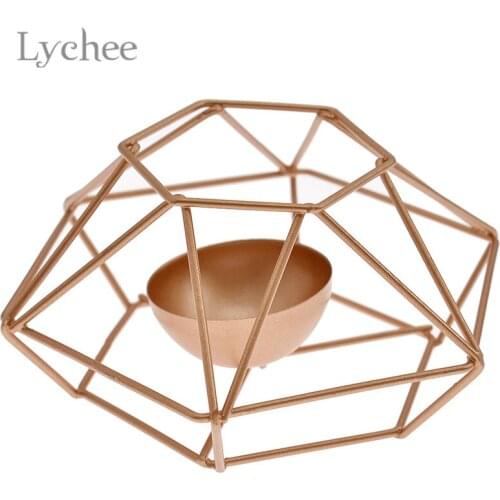 Lychee Life Creative Hollow Iron Candle Holder Geometric Candle Stand Table Art Crafts Home Decoration