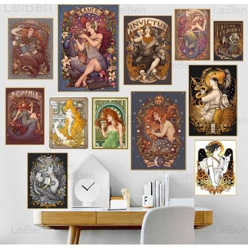 Cartoon Mermaid Retro Posters And Prints Nordic Abstract Girl Wall Art Canvas Painting Modular Picture Home Decor Living Room