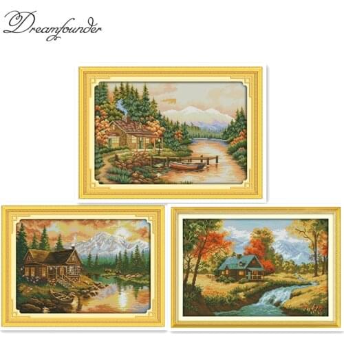 Sunset cross stitch kit aida 14ct 11ct count printed canvas stitches embroidery DIY handmade needlework