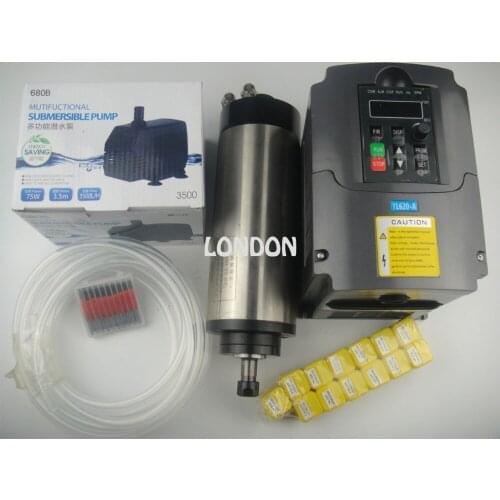 CNC spindle kit ER11 diameter 80mm 220V 1.5KW water cooling spindlemotor+ water pump + 1.5kw inverter+ ER11 + bits