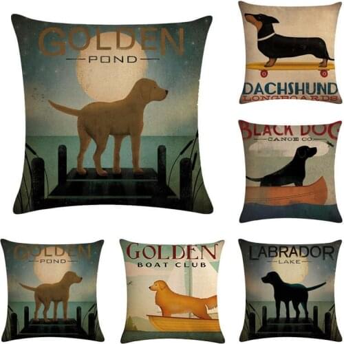 Dogs Cushion cover 45x45cm Siberian Husky Golden Retriever pillowcase cotton Linen Home Decor Pillow cover For Sofa