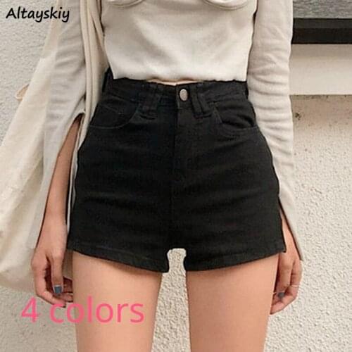 4 Colors Skinny Shorts Women Denim Side-slit Zipper Korean Style Club Sexy Trendy Female Bodycon Popular Lady Ulzzang All-match