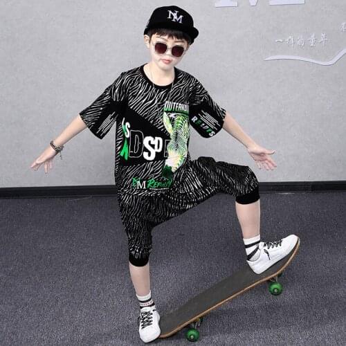 4-14 Years Summer Boy Clothing Set 2021 New Fashion Casual Active T-shirt+ Pant Kid Children Boy Teenager Clothing