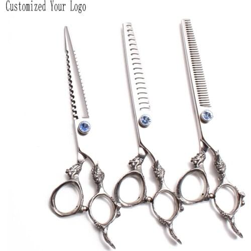 7" Customized Brand 440C Hair Scissors Straight Shears Thinning Scissors Barber Shears Professional Hairdressing Scissors C9109