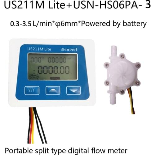 US211M Lite Portable Digital Flow Meter with USN-HS06PA-3 0.3-3.5LPM 6mm OD hose barb Flow Sensor Isentrol Technology