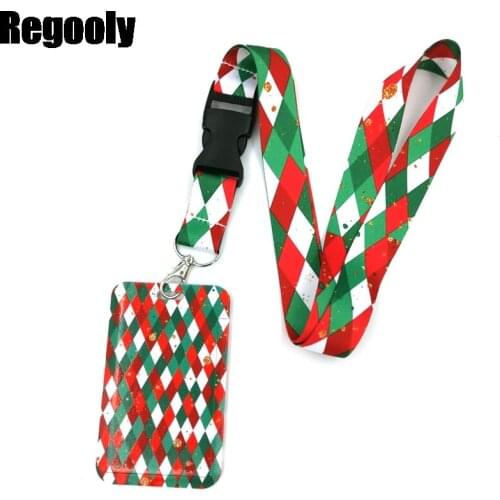 Christmas Ribbon Pattern Anime Lanyard Badge Holder ID Card Lanyards Mobile Phone Rope Key Lanyard Neck Straps Keychain Key Ring