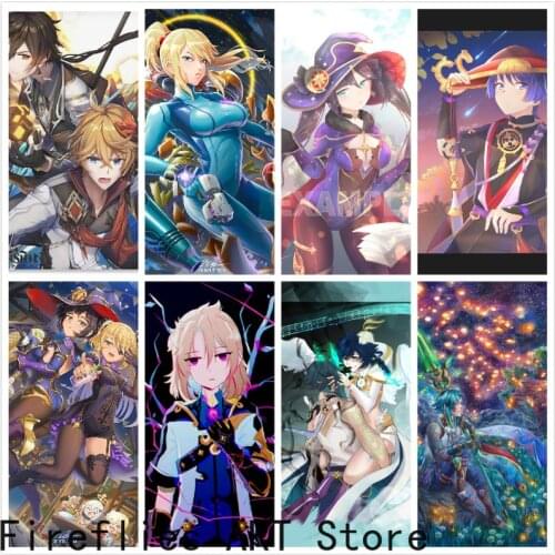 Self-adhesive Wall Stickers zhiyong Anime Genshin Impact Zhongli Childe Genshin Poster Wall Art Wall Painting Room Decoration