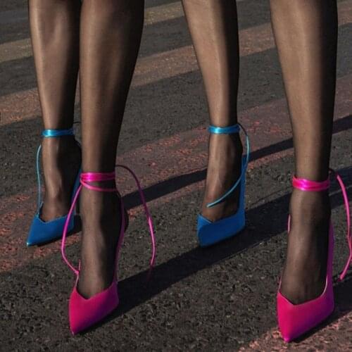 2021 Summer Sandals Woman Cross-tied High Heels Wedding Shoes Woman Pointed Toe Sexy Party Ladies Shoes Fashion Zapatos De Mujer