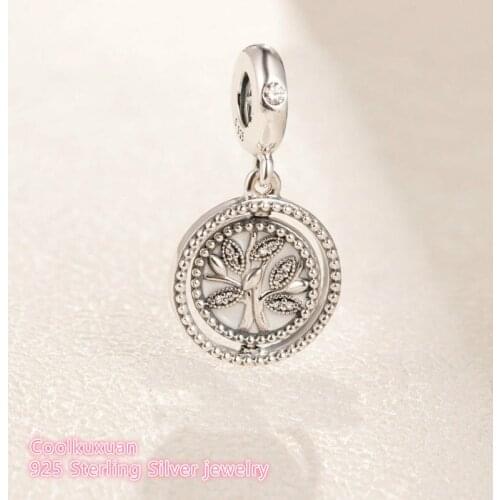Mothers Day Original 100% 925 Sterling Silver Spinning Tree of Life Dangle Charm beads Fits Brand bracelets Jewelry