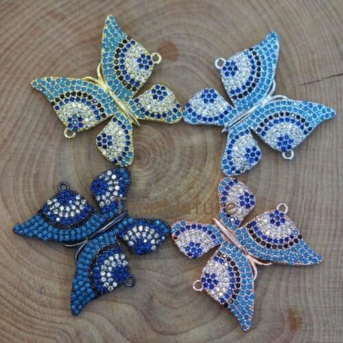 Amazing Butterfly Double Bails Connector, Clear Cz Zircon Paved Pendant, Fashion Jewelry Findings In 28.7*29.9 mm PC6752