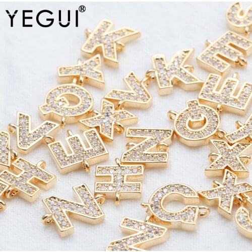 YEGUI M801,jewelry accessories,18k gold plated,0.3 microns,diy zircon pendants,letter of the alphabet,diy earrings,10pcs/lot