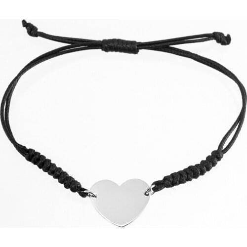 Stainless steel Heart Connector Women Rope Cord Adjustable Bracelet black red color