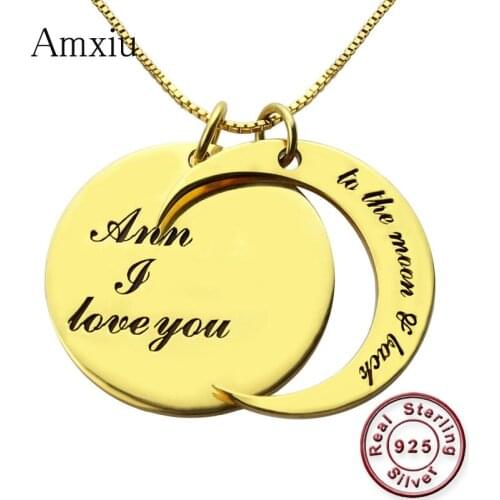 Amxiu Personalized Sun Moon Necklace Engrave Words Custom Name Pendant Necklace 925 Silver Jewelry Necklace for Women Lover Gift