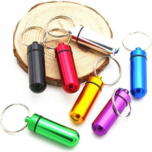 1piece KeyChain Water Proof Aluminum Pill Box Medicine Case Container Bottle Keychain Outdoor Case Pillbox Portable Outdoor Tool