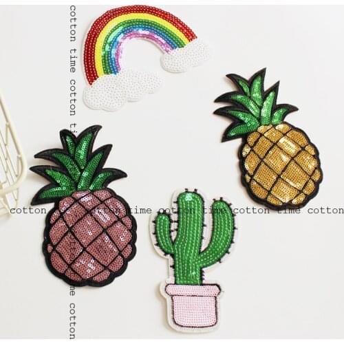 1pc Sequined Badges Embroidered cactu Badg for clothing Pine apple badge Iron on Sewing on Badges for bags