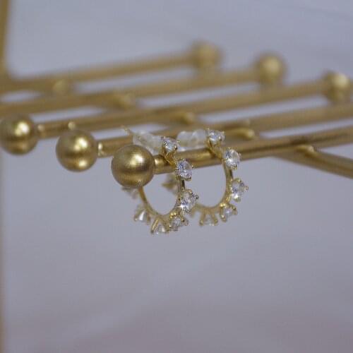 14k Real Gold Fashion Jewelry Crystal C-shaped Exquisite Stud Earrings for Woman Holiday Party Elegant Zircon Earring