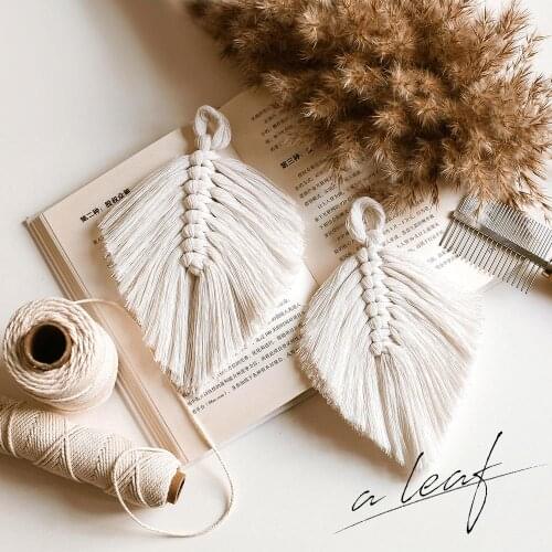 2pc Hand-woven Tapestry Accessories Macrame Wall Hanging leaves Feathered Charm Wall Hanging Boho Car Wall Decor Home Decoration