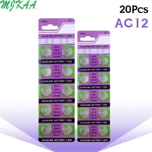 20pcs/pack AG12 Lr43 Sr43 260 386 1.55V Alkaline Coin Cell Watch Battery