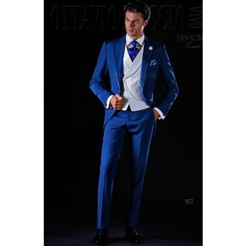 2017 Latest Coat Pant Designs Italian Royal Navy Blue Men Suit Slim Fit 3 Piece Tuxedo Groom Suits Custom Prom Blazer Masculino