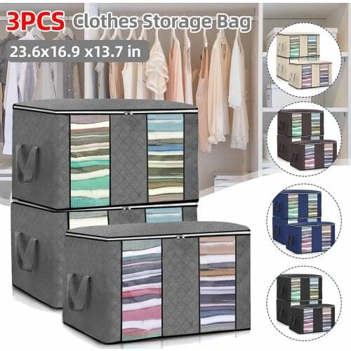 3pcs/set Portable Non-woven Clothing Quilt Storage Bag Clothes Finishing Dust Bag Washable Quilts Bags Closet Wardrobe Organizer