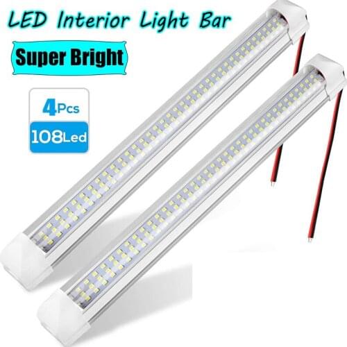 4/2/1 PCS 12V Universal White Light Strip Interior Light Bar 72/108LED Car Interior Light Strip with ON/OFF