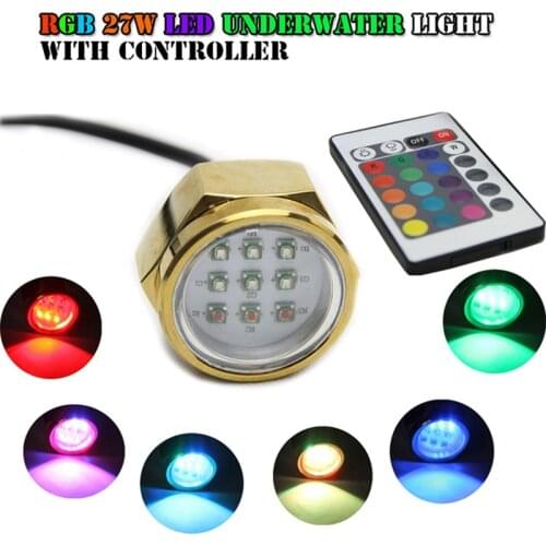 9*3W Titanium Alloy Drain Plug Light Marine Underwater LED RGB Light Swimming Pool Pond Lamp 11-28V