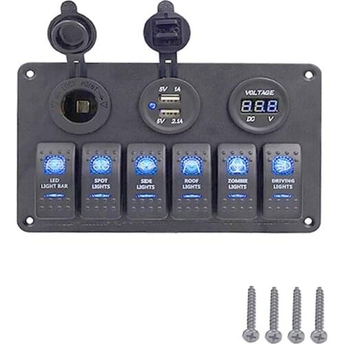 Car Marine Rocker Switch Panel 12~24V Voltmeter Cigarette Lighter Socket Dual USB Port 6/8 Gauge Breaker Switch with Led Light