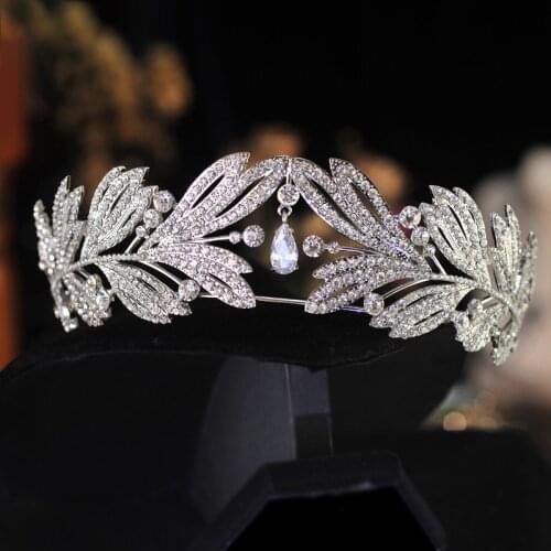 CC Crown Headband for Women Hairbands Weddind Hair Accessories Bridal Tassel Leaf Shape Luxury Pageant Queen Headdress Gift HS04