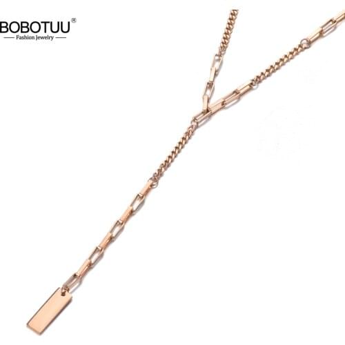 BOBOTUU Original Design Geometric Charm Pendant Necklaces For Women Titanium Stainless Steel Box Chain Choker Necklace BN19150